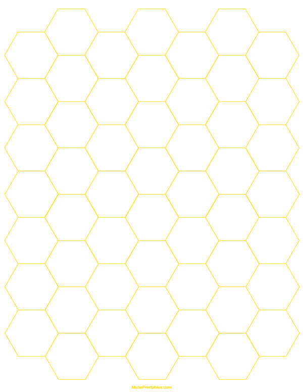 3/4 Inch Yellow Hexagon Graph Paper: Letter-sized paper (8.5 x 11)