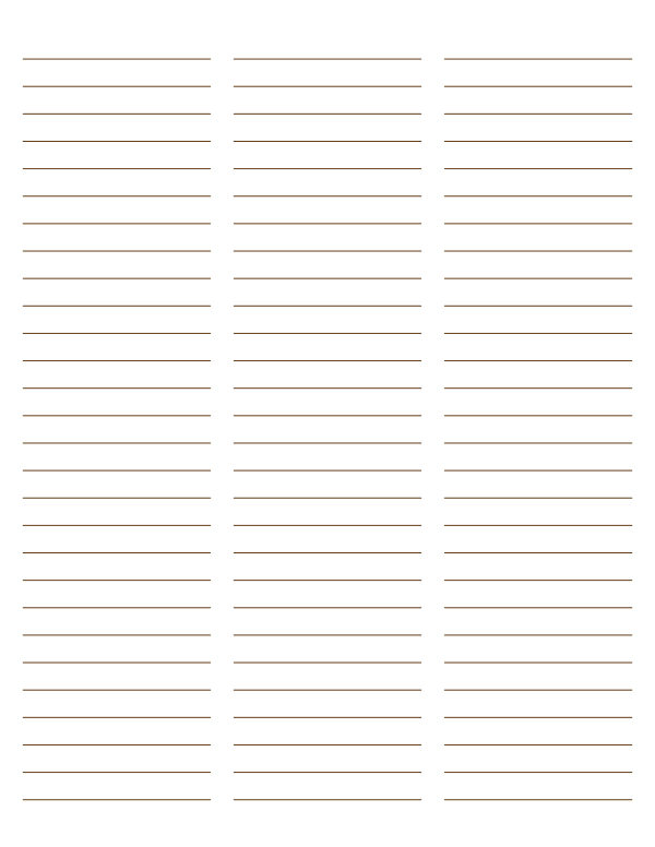 3-Column Brown Lined Paper (Wide Ruled): Letter-sized paper (8.5 x 11)