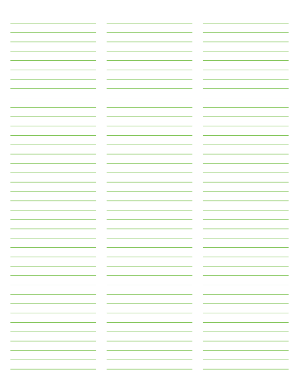 3-Column Green Lined Paper (Narrow Ruled): Letter-sized paper (8.5 x 11)