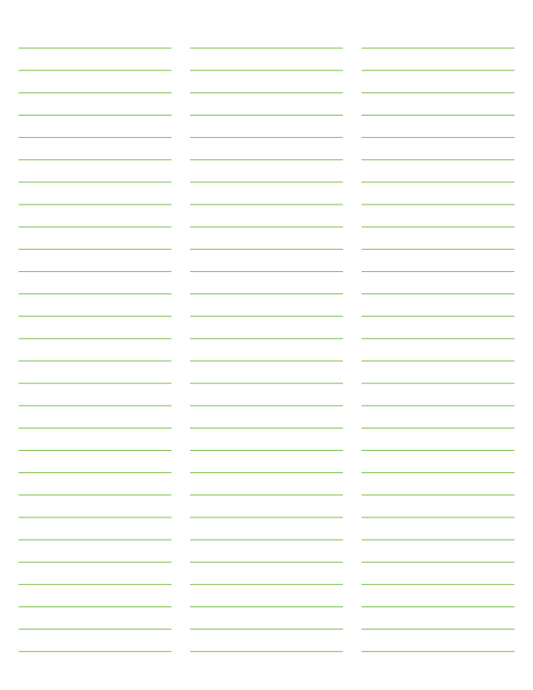 3-Column Green Lined Paper (Wide Ruled): Letter-sized paper (8.5 x 11)