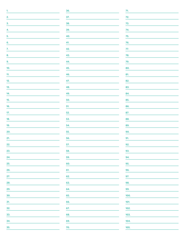 3-Column Numbered Blue-Green Lined Paper (College Ruled): Letter-sized paper (8.5 x 11)