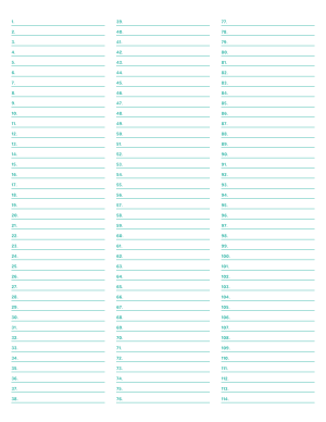 3-Column Numbered Blue-Green Lined Paper (Narrow Ruled) - Letter