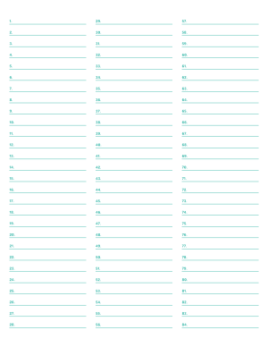 3-Column Numbered Blue-Green Lined Paper (Wide Ruled) - Letter