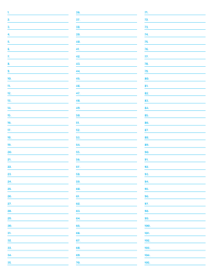 3-Column Numbered Blue Lined Paper (College Ruled) - Letter