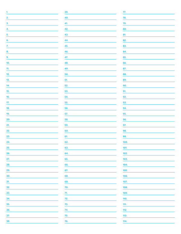 3-Column Numbered Blue Lined Paper (Narrow Ruled): Letter-sized paper (8.5 x 11)