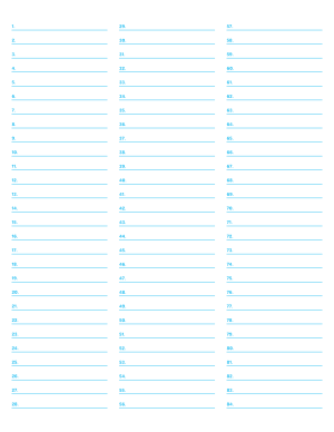 3-Column Numbered Blue Lined Paper (Wide Ruled) - Letter