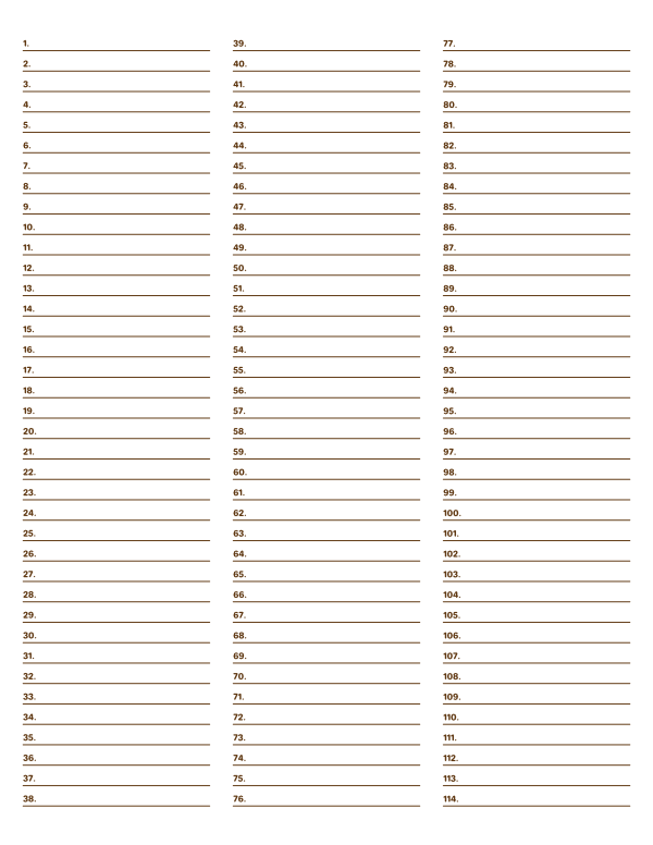 Printable 3-Column Numbered Brown Lined Paper (Narrow Ruled) for Letter  Paper