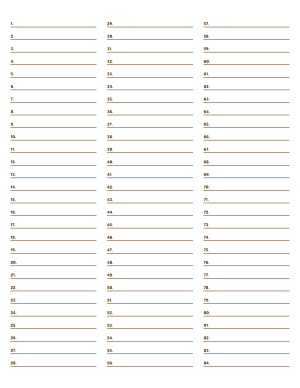 3-Column Numbered Brown Lined Paper (Wide Ruled) - Letter