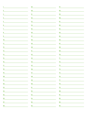 3-Column Numbered Green Lined Paper (Wide Ruled) - Letter