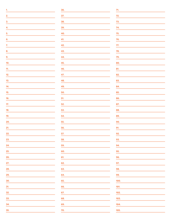 3-Column Numbered Orange Lined Paper (College Ruled): Letter-sized paper (8.5 x 11)