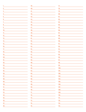 3-Column Numbered Orange Lined Paper (Narrow Ruled) - Letter