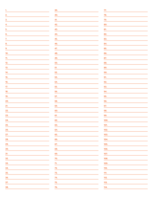3-Column Numbered Orange Lined Paper (Narrow Ruled): Letter-sized paper (8.5 x 11)