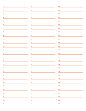 3-Column Numbered Orange Lined Paper (Wide Ruled) - Letter