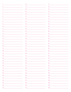 3-Column Numbered Pink Lined Paper (College Ruled) - Letter