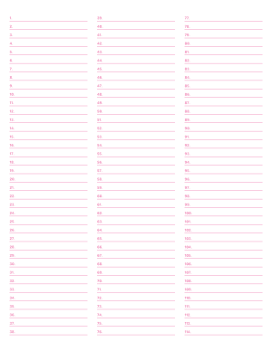 3-Column Numbered Pink Lined Paper (Narrow Ruled) - Letter