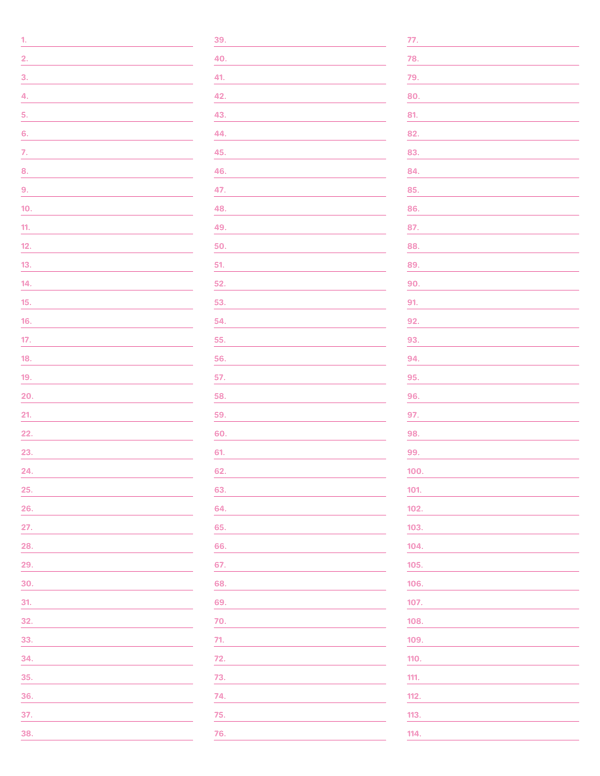 3-Column Numbered Pink Lined Paper (Narrow Ruled): Letter-sized paper (8.5 x 11)