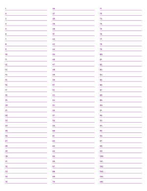 3-Column Numbered Purple Lined Paper (College Ruled) - Letter