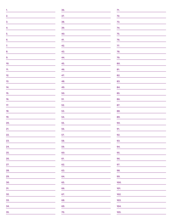 3-Column Numbered Purple Lined Paper (College Ruled): Letter-sized paper (8.5 x 11)