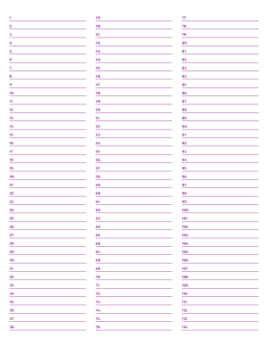 3-Column Numbered Purple Lined Paper (Narrow Ruled) - Letter