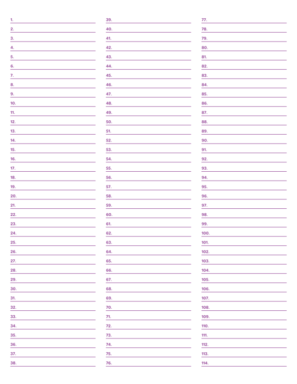 3-Column Numbered Purple Lined Paper (Narrow Ruled): Letter-sized paper (8.5 x 11)