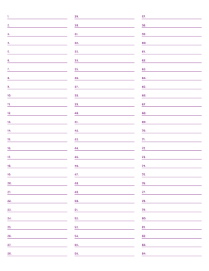 3-Column Numbered Purple Lined Paper (Wide Ruled) - Letter
