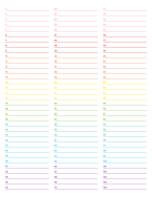 3-Column Numbered Rainbow Lined Paper (College Ruled): Letter-sized paper (8.5 x 11)