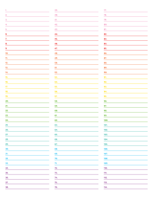 3-Column Numbered Rainbow Lined Paper (Narrow Ruled) - Letter