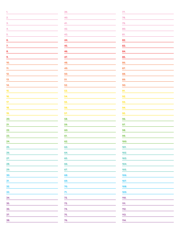 3-Column Numbered Rainbow Lined Paper (Narrow Ruled): Letter-sized paper (8.5 x 11)