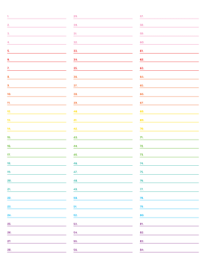 3-Column Numbered Rainbow Lined Paper (Wide Ruled) - Letter