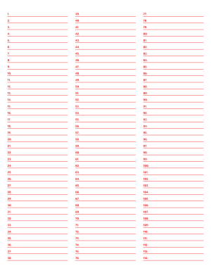 3-Column Numbered Red Lined Paper (Narrow Ruled) - Letter