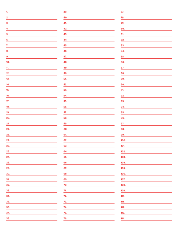 3-Column Numbered Red Lined Paper (Narrow Ruled): Letter-sized paper (8.5 x 11)