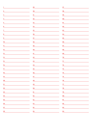 3-Column Numbered Red Lined Paper (Wide Ruled) - Letter