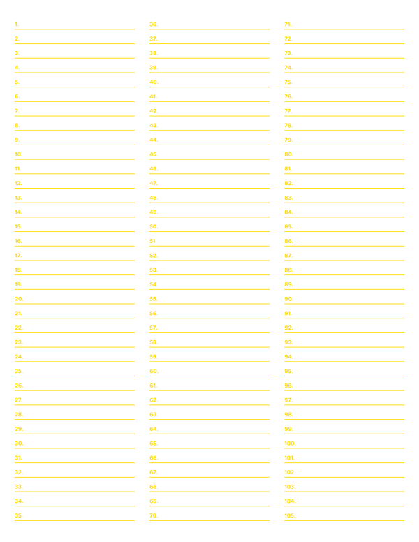 3-Column Numbered Yellow Lined Paper (College Ruled): Letter-sized paper (8.5 x 11)