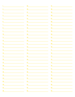3-Column Numbered Yellow Lined Paper (Wide Ruled) - Letter
