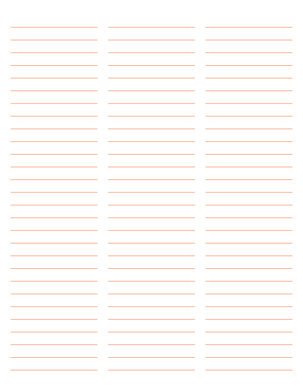 3-Column Orange Lined Paper (Wide Ruled): Letter-sized paper (8.5 x 11)