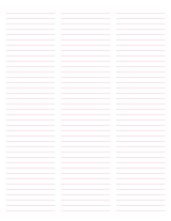 3-Column Pink Lined Paper (Narrow Ruled): Letter-sized paper (8.5 x 11)