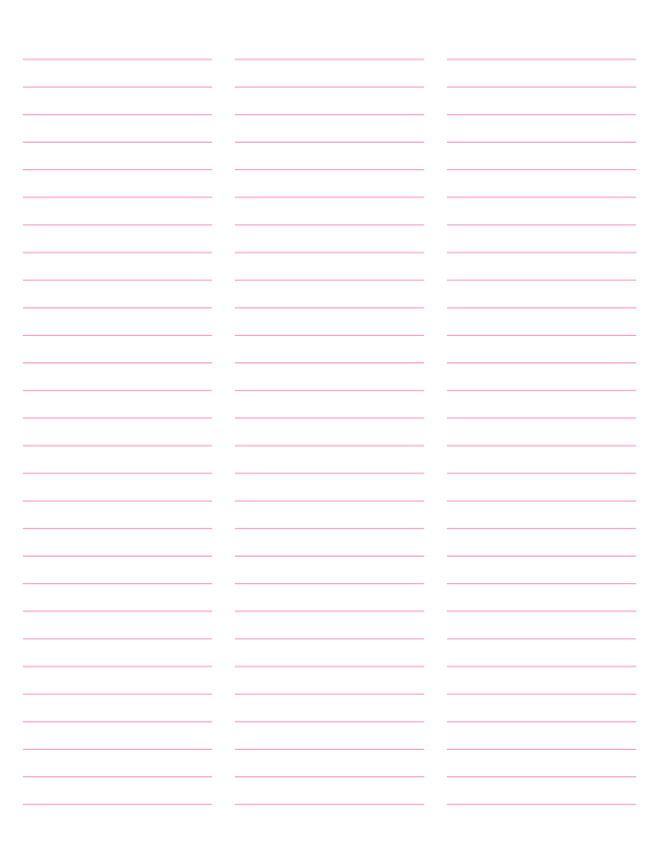 3-Column Pink Lined Paper (Wide Ruled): Letter-sized paper (8.5 x 11)