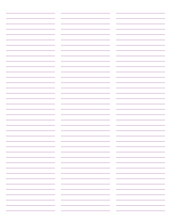3-Column Purple Lined Paper (Narrow Ruled): Letter-sized paper (8.5 x 11)