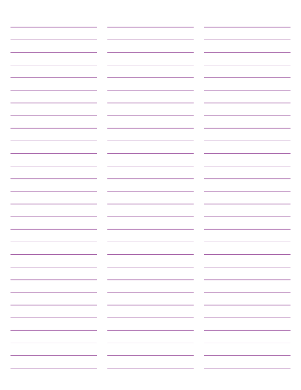 3-Column Purple Lined Paper (Wide Ruled): Letter-sized paper (8.5 x 11)