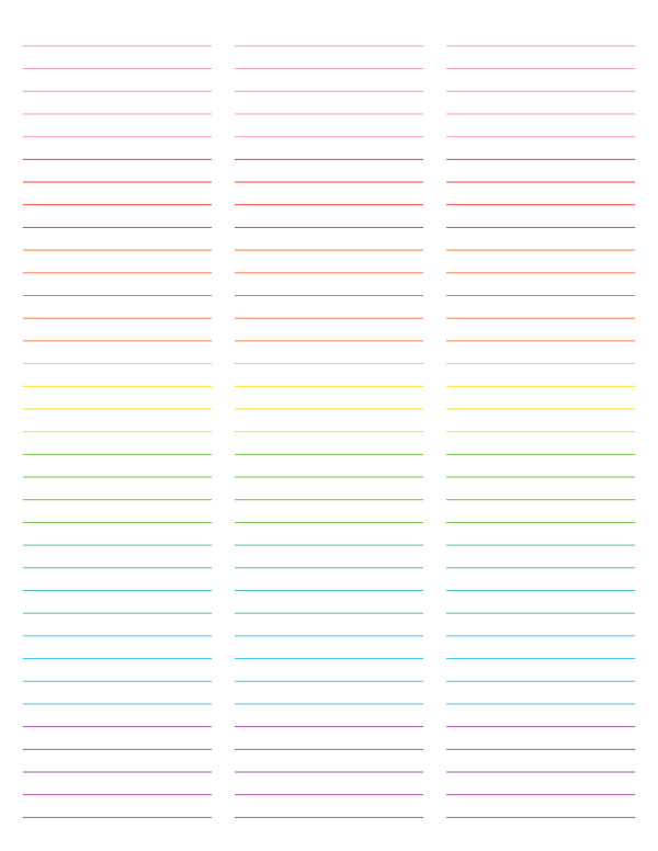 3-Column Rainbow Lined Paper (College Ruled): Letter-sized paper (8.5 x 11)