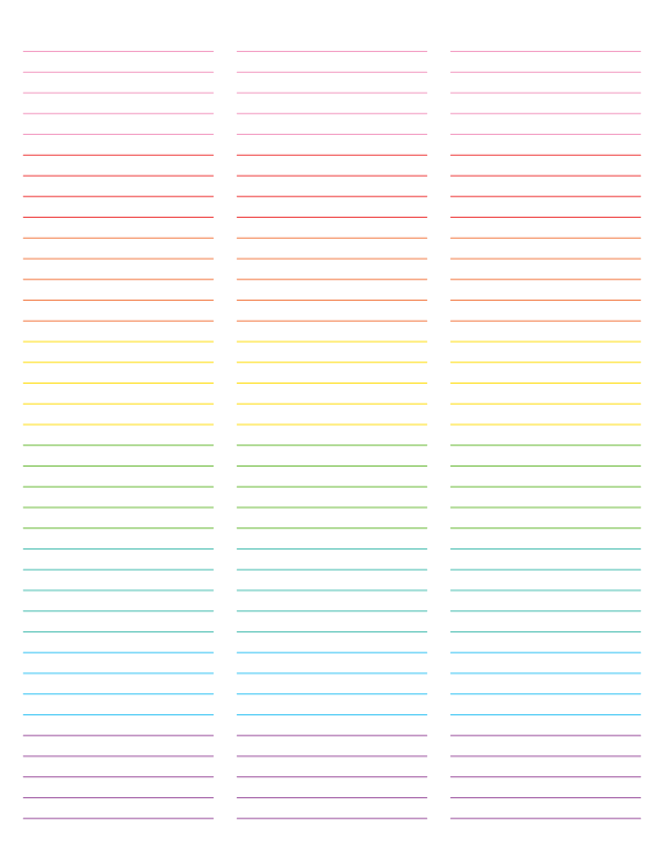 3-Column Rainbow Lined Paper (Narrow Ruled): Letter-sized paper (8.5 x 11)