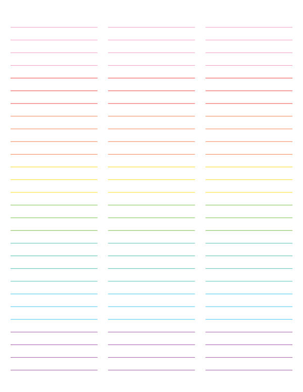 3-Column Rainbow Lined Paper (Wide Ruled): Letter-sized paper (8.5 x 11)