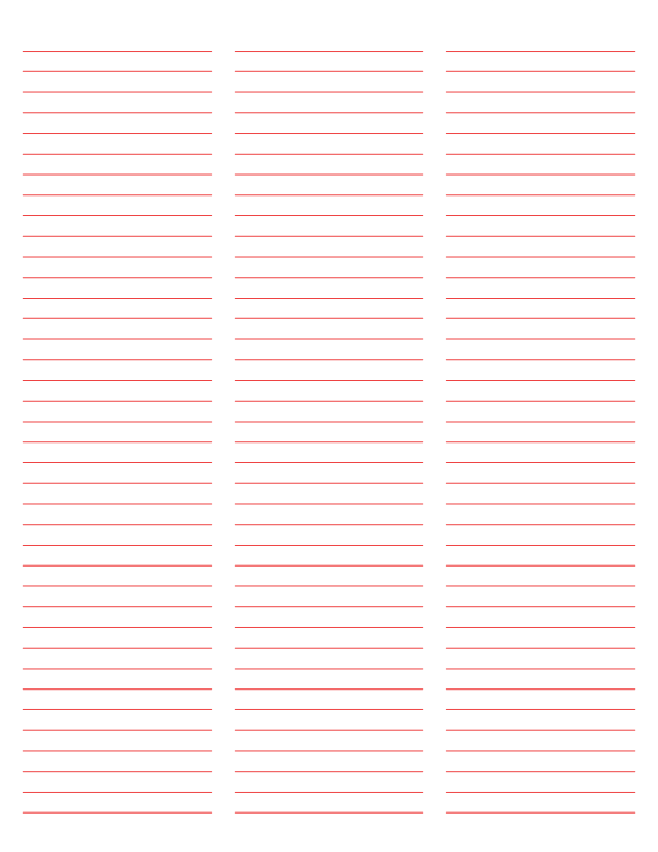 3-Column Red Lined Paper (Narrow Ruled): Letter-sized paper (8.5 x 11)