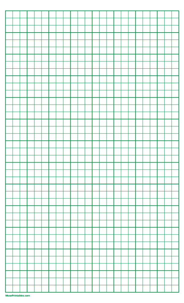 3 Squares Per Inch Green Graph Paper : Legal-sized paper (8.5 x 14)