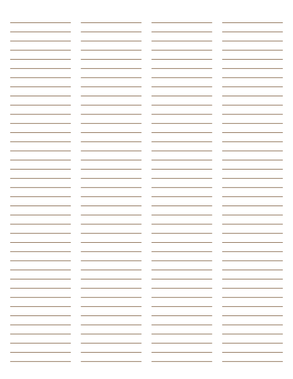 4-Column Brown Lined Paper (Narrow Ruled): Letter-sized paper (8.5 x 11)