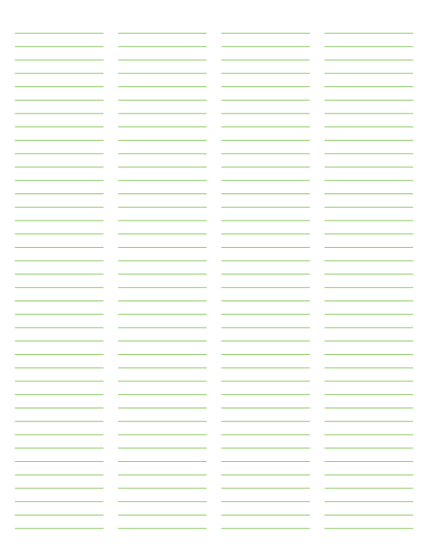 4-Column Green Lined Paper (Narrow Ruled): Letter-sized paper (8.5 x 11)