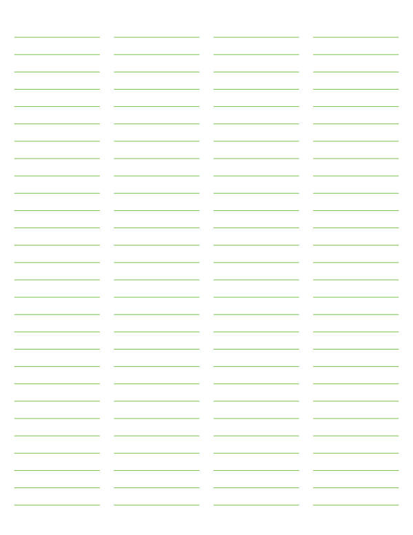 4-Column Green Lined Paper (Wide Ruled): Letter-sized paper (8.5 x 11)