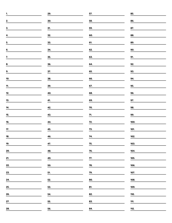 1 100 Numbered Paper Template 1 100 Numbered Paper Template
