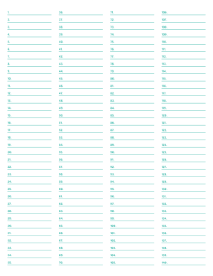4-Column Numbered Blue-Green Lined Paper (College Ruled) - Letter