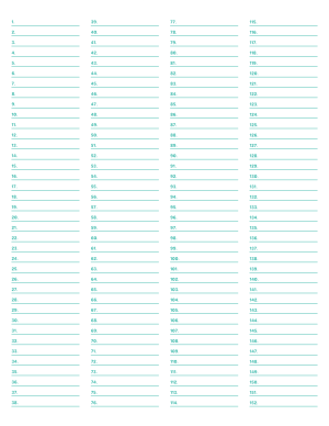 4-Column Numbered Blue-Green Lined Paper (Narrow Ruled) - Letter